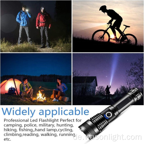 1000 Lumen wieder auflösbare taktische Taschenlampe wasserfestes XHP50 Zoomable Superhelle Outdoor -Taschenlampe mit Stromanzeige